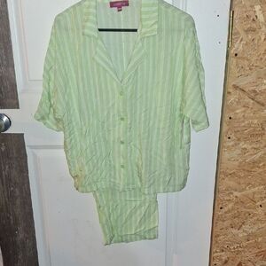 Green Striped Women's Pajama Set